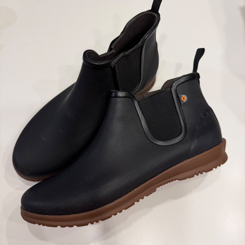 Bogs Sweet Pea Black Waterproof Ankle Rain Boots Womens 10 Rubber Chelsea 72198